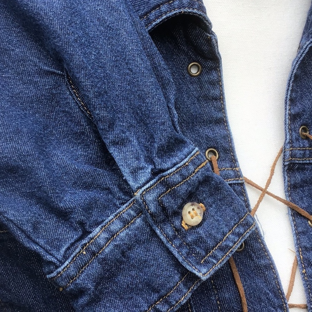 Denim LS shirt w/leather lace up. Sz M - Picture 3 of 5